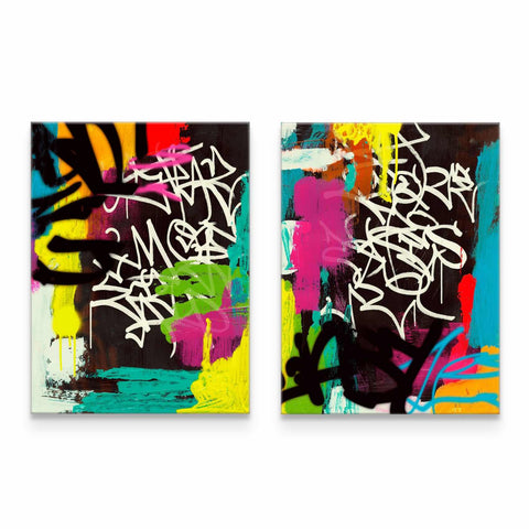 a couple of paintings that are on a wall