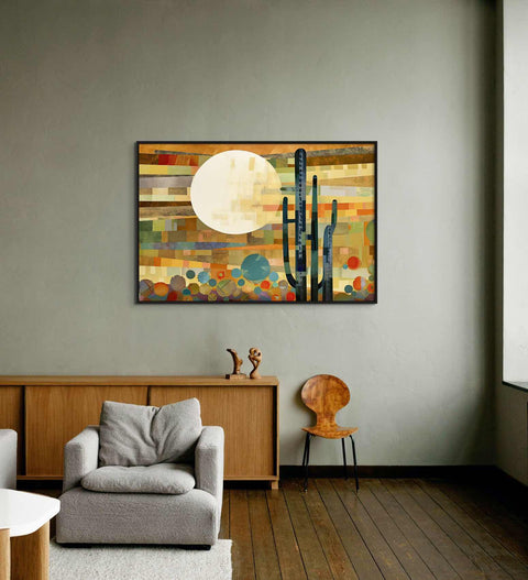 Desert Cacti and Moonrise