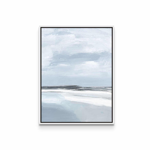 a painting of a beach with a sky background