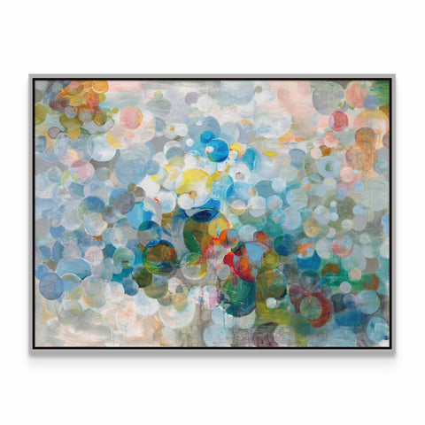 an abstract painting with circles on a white background
