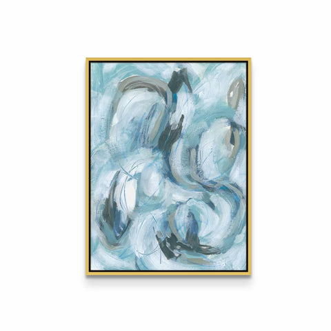 a painting of blue and white with a gold frame