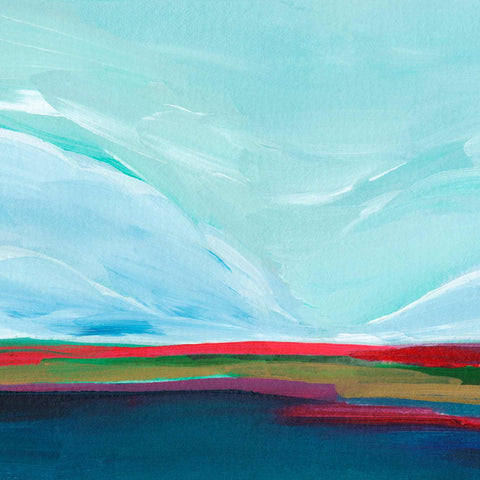 a painting of a blue sky with white clouds