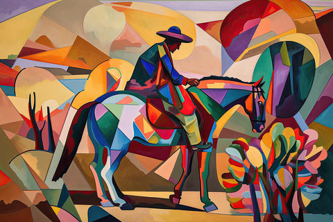 a painting of a man riding a horse