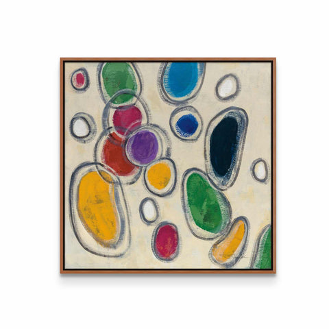a painting with a white background and a brown frame