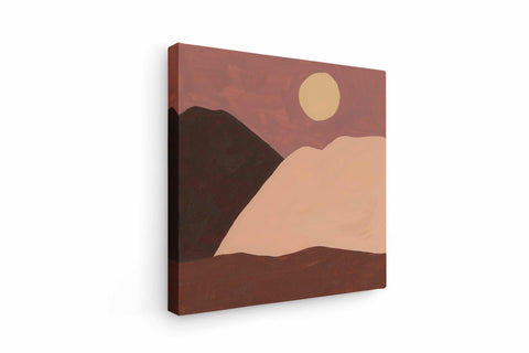 a painting of a mountain with a sun in the background