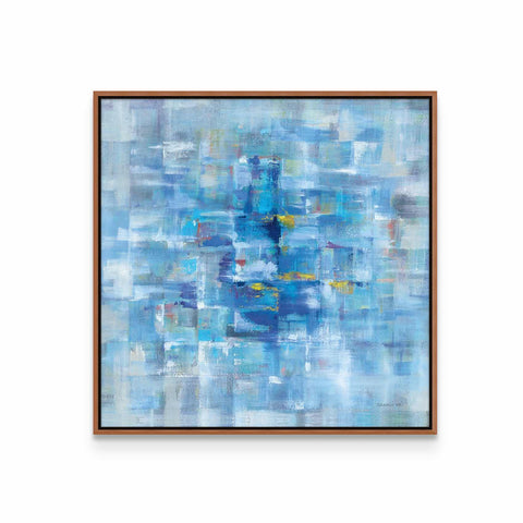 a painting of blue and yellow on a white wall