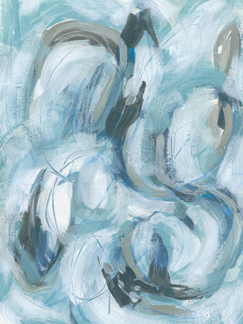 a painting of a blue and white swirl
