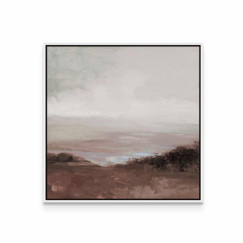 a painting of a field with a sky in the background