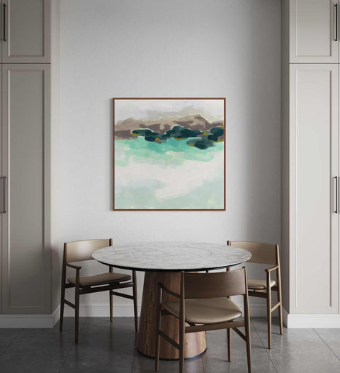 a dining room with a marble table and chairs