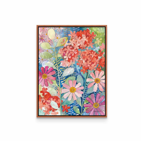 a painting of colorful flowers on a white background