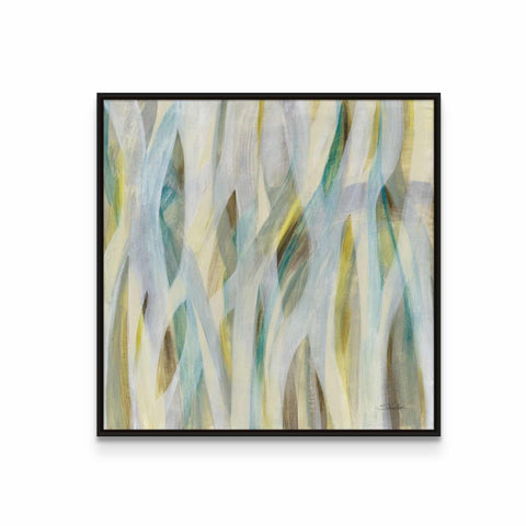 a painting with a white background and a black frame