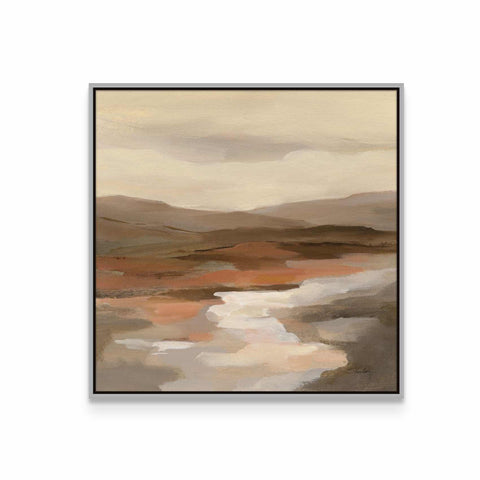 a painting of a landscape with brown and white colors