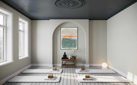 a room with a lot of white mats on the floor
