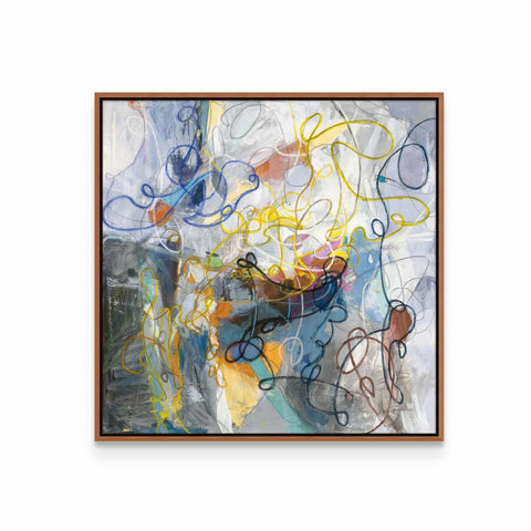 an abstract painting with various colors and shapes
