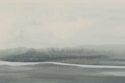 a painting of a landscape with trees in the distance