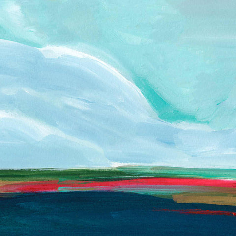 a painting of a blue sky with white clouds