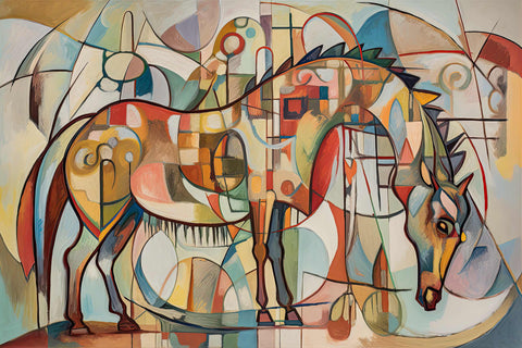 a painting of a horse standing in a room