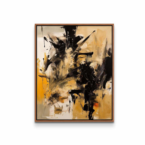 a painting on a white wall with a brown frame