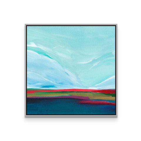 a painting of a blue sky with clouds