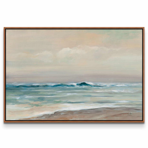 a painting of the ocean with waves coming in