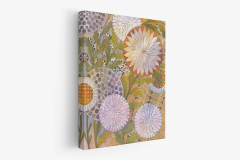 a painting of flowers on a white wall