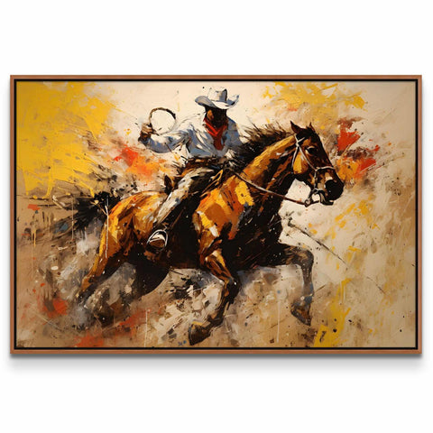 a painting of a cowboy riding a horse