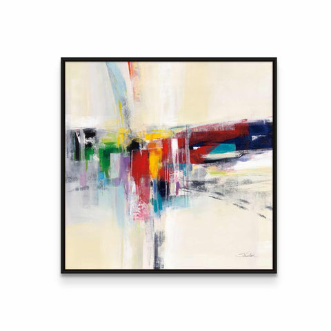 a painting with a white background and a black frame