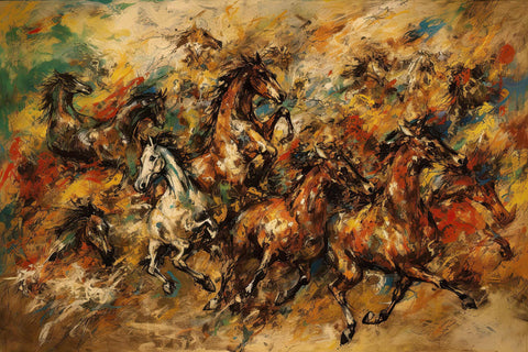a painting of a group of horses running