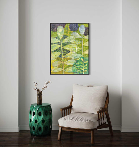 a chair and a vase on a wooden floor