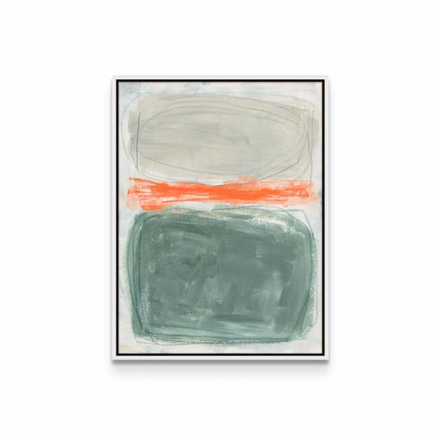 a painting on a wall with a white frame