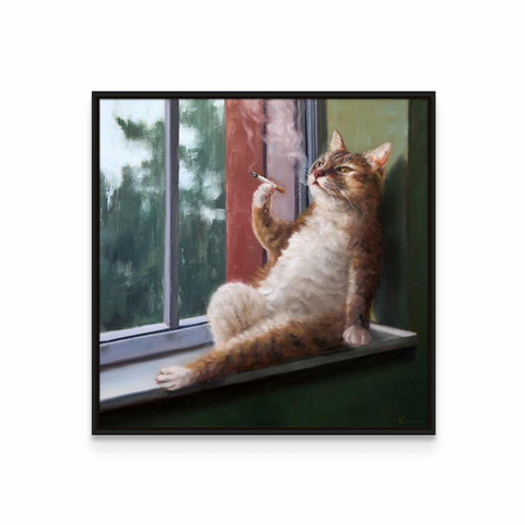 a painting of a cat sitting on a window sill