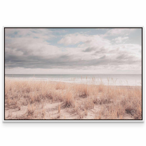 a picture of a beach with a cloudy sky