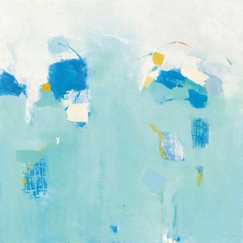 a painting with blue and yellow colors on it