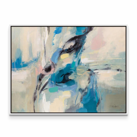 a painting of a woman's face on a white background