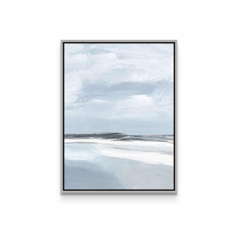 a painting of a beach with a sky background