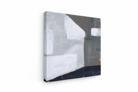 a painting on a wall with white and grey colors