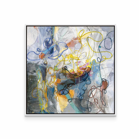 an abstract painting with various colors and shapes