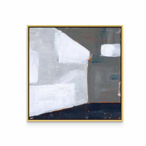a painting with a white and grey background