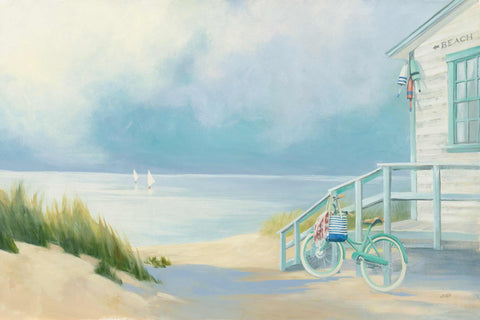 a painting of a bike parked next to a house