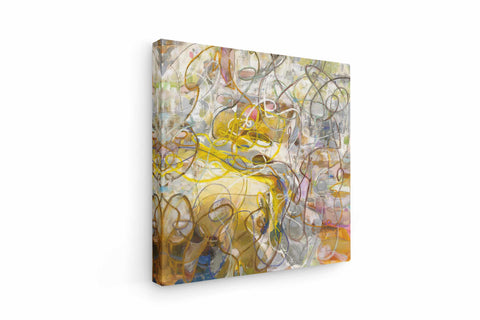 a painting of a yellow cat on a white background