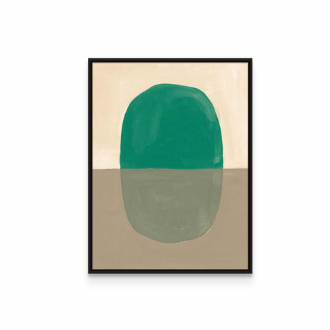 a painting of a green and beige vase