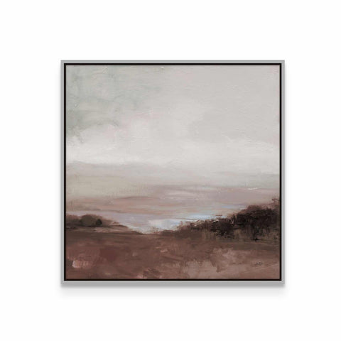 a painting of a field with a sky in the background