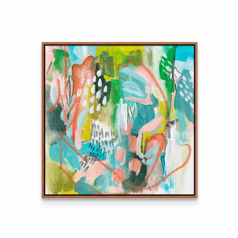 a painting with a white frame on a wall