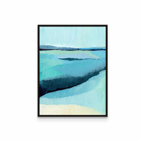 a painting of blue and green water