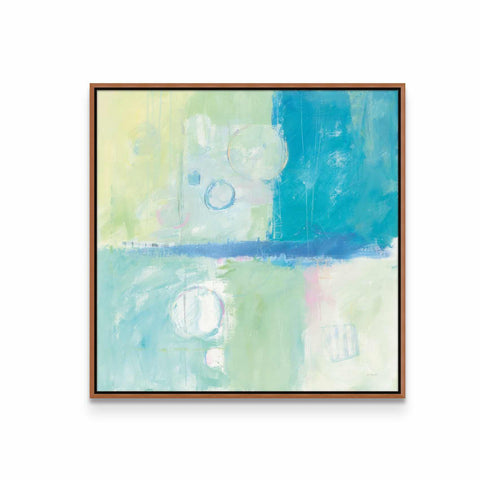 a painting hanging on a wall with a wooden frame
